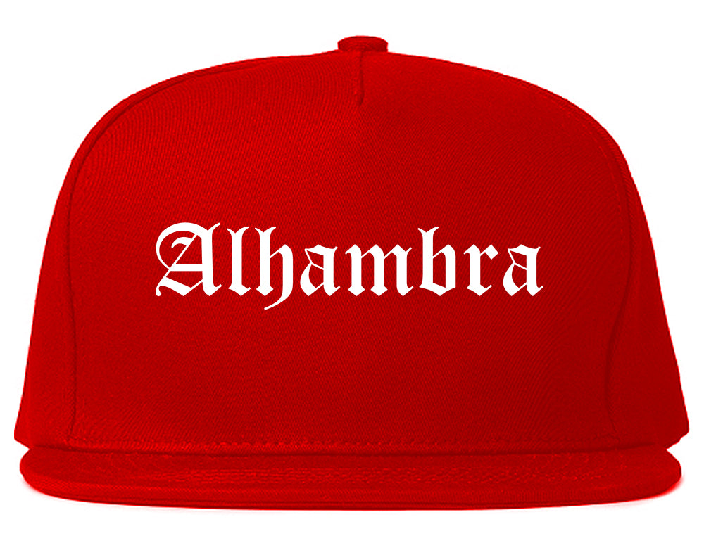 Alhambra California CA Old English Mens Snapback Hat Red