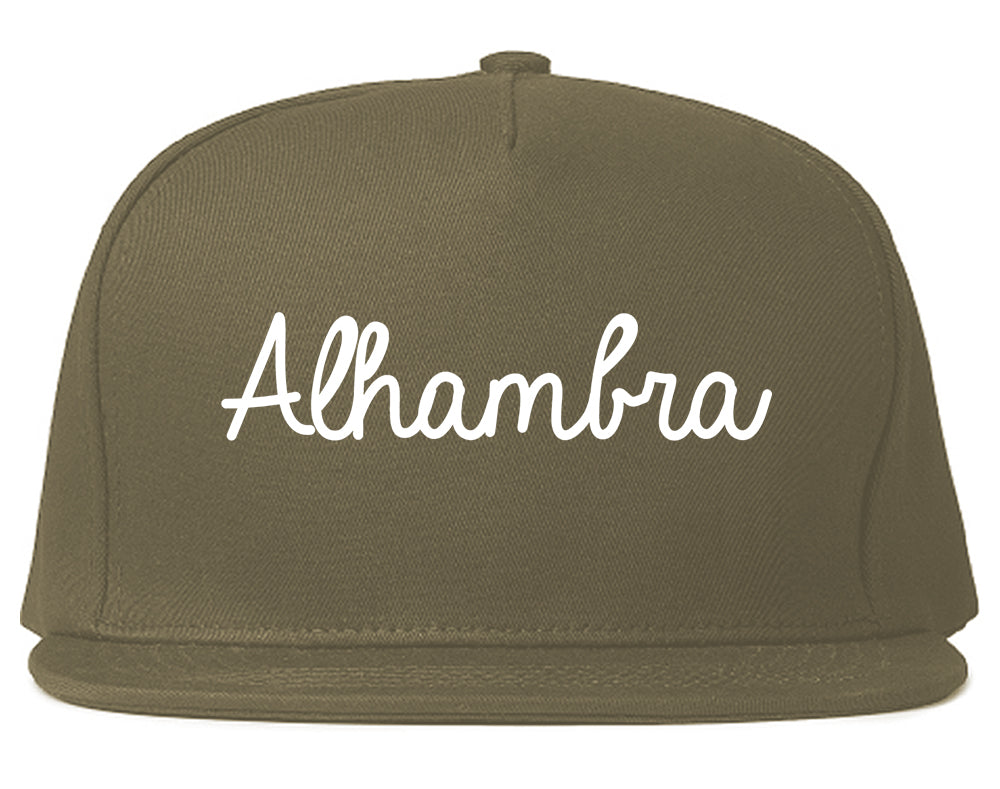 Alhambra California CA Script Mens Snapback Hat Grey