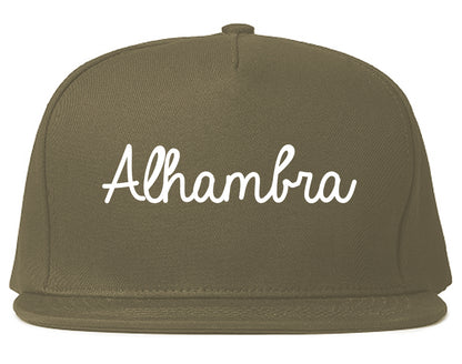 Alhambra California CA Script Mens Snapback Hat Grey
