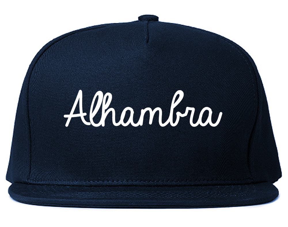 Alhambra California CA Script Mens Snapback Hat Navy Blue