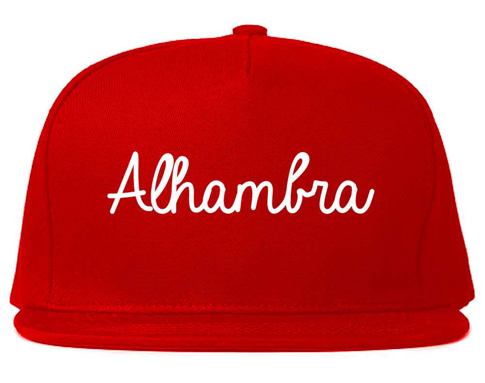 Alhambra California CA Script Mens Snapback Hat Red