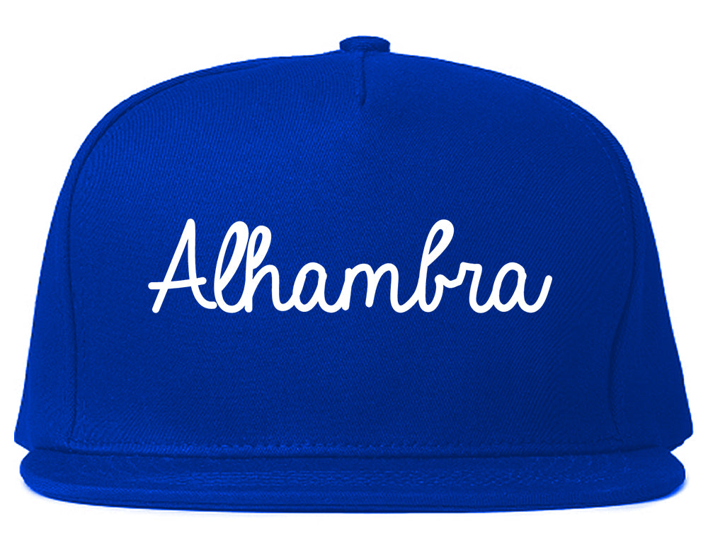 Alhambra California CA Script Mens Snapback Hat Royal Blue