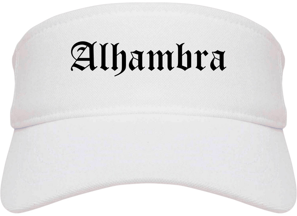 Alhambra California CA Old English Mens Visor Cap Hat White