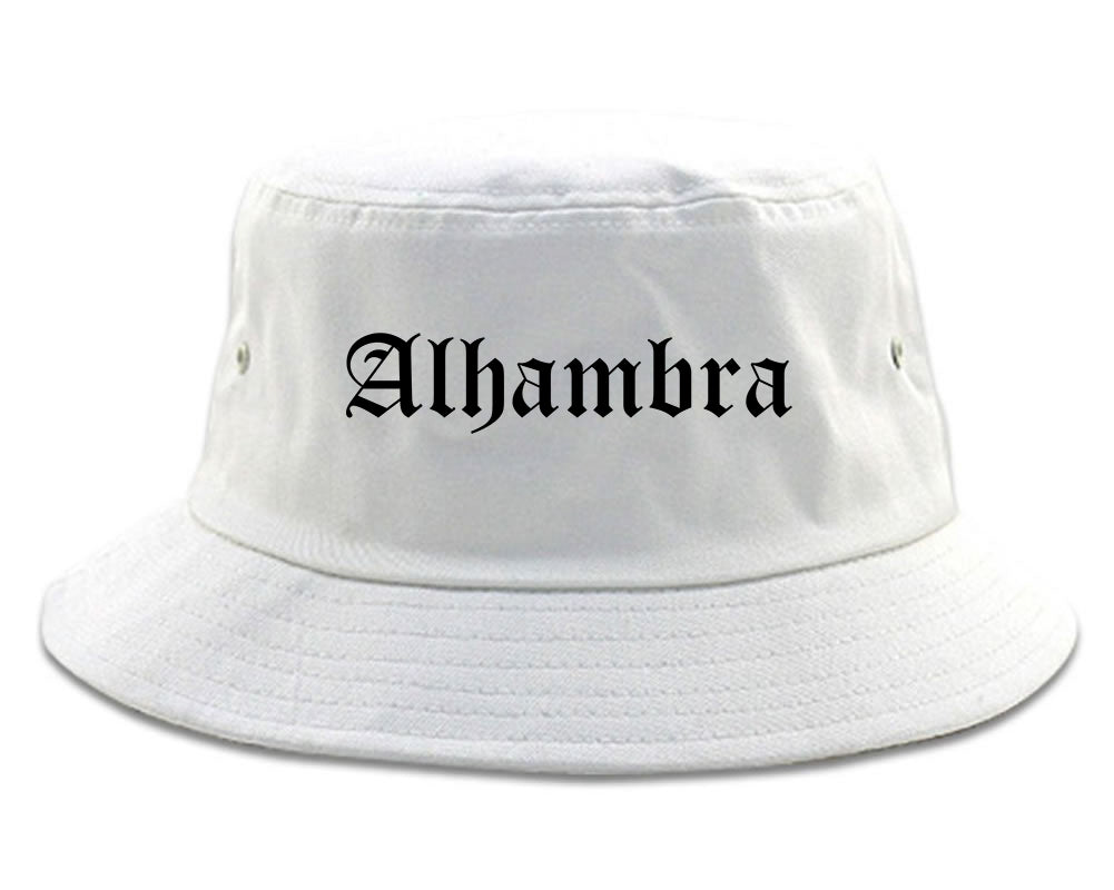 Alhambra California CA Old English Mens Bucket Hat White