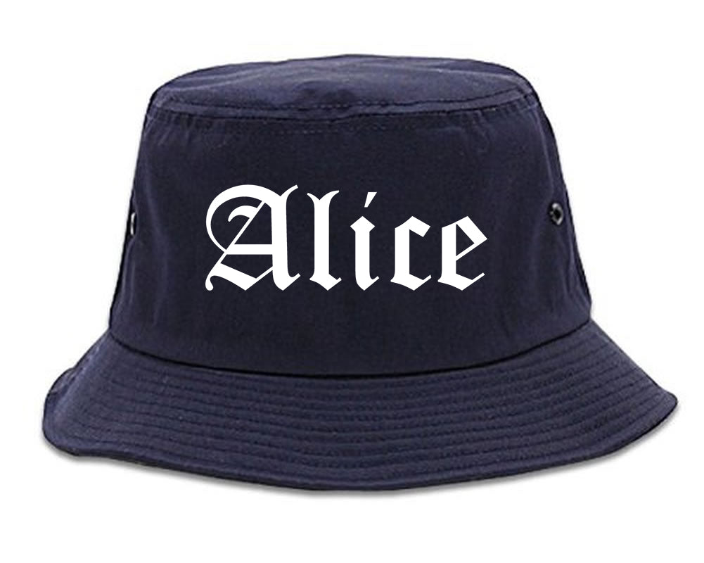 Alice Texas TX Old English Mens Bucket Hat Navy Blue