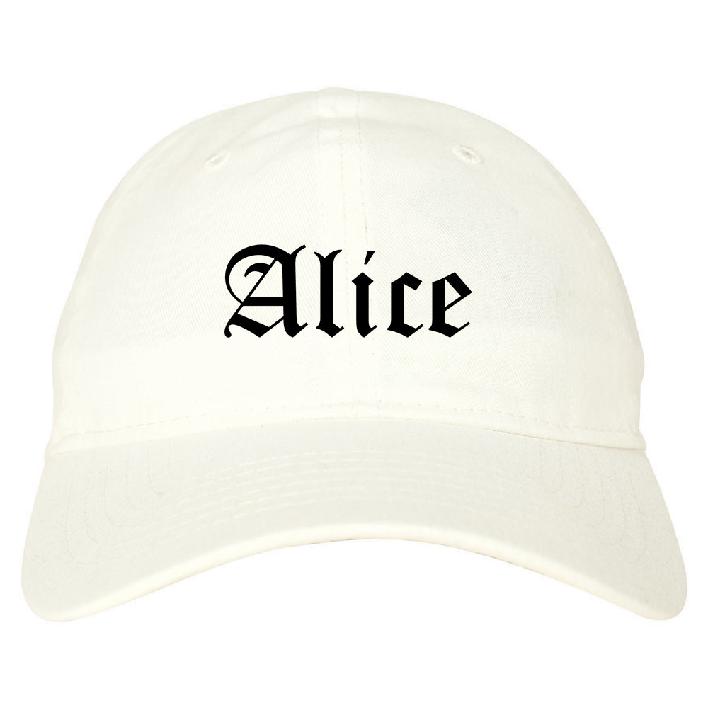 Alice Texas TX Old English Mens Dad Hat Baseball Cap White