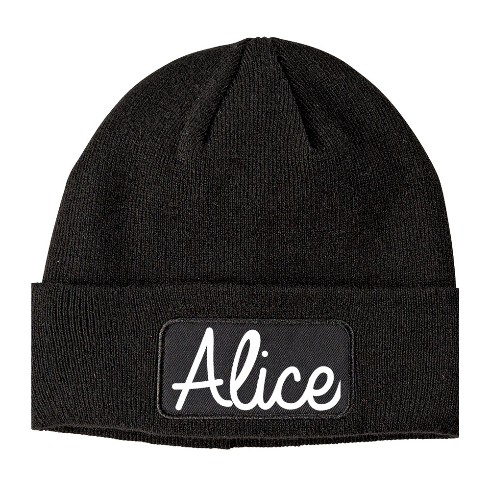 Alice Texas TX Script Mens Knit Beanie Hat Cap Black