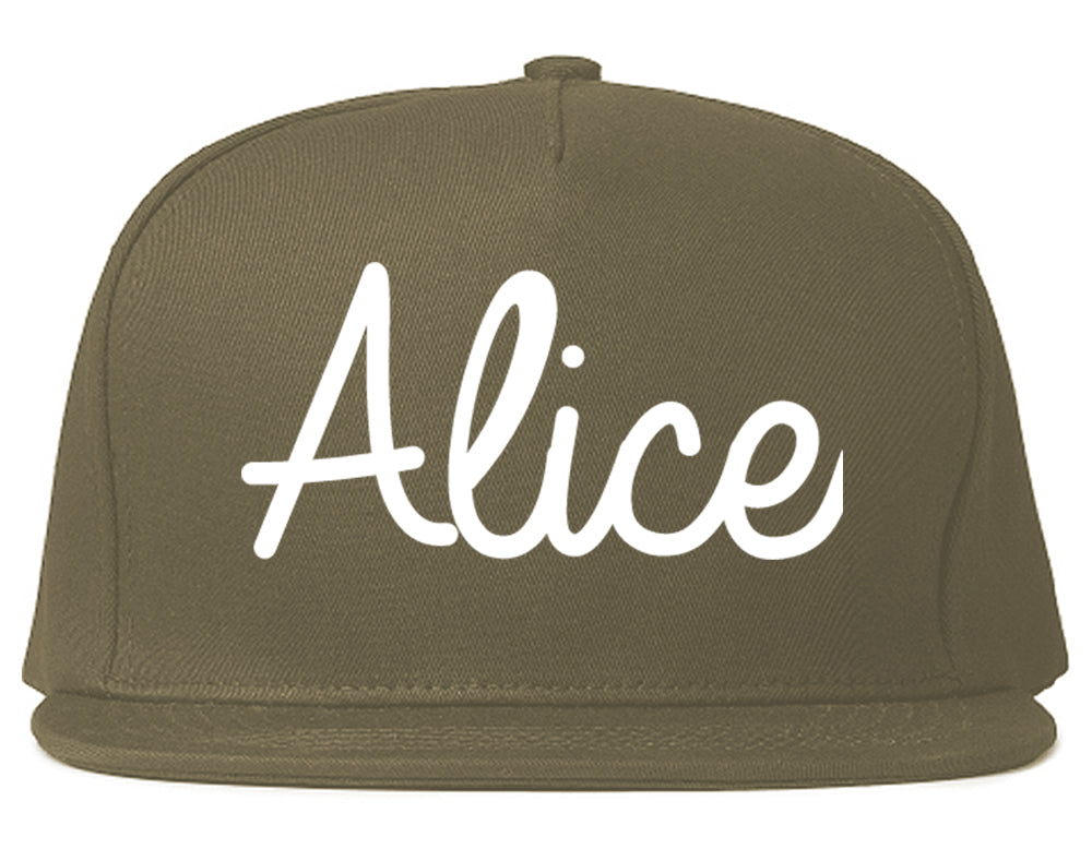 Alice Texas TX Script Mens Snapback Hat Grey