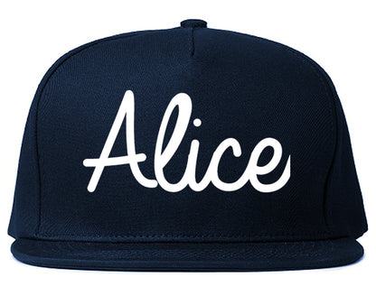 Alice Texas TX Script Mens Snapback Hat Navy Blue