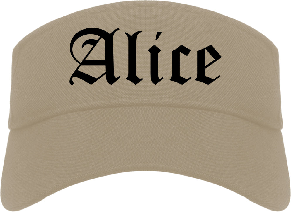 Alice Texas TX Old English Mens Visor Cap Hat Khaki