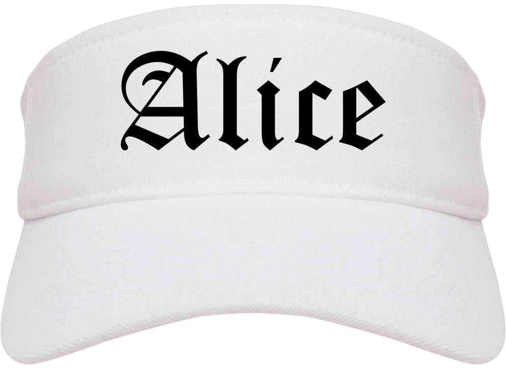 Alice Texas TX Old English Mens Visor Cap Hat White