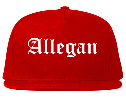 Allegan Michigan MI Old English Mens Snapback Hat Red