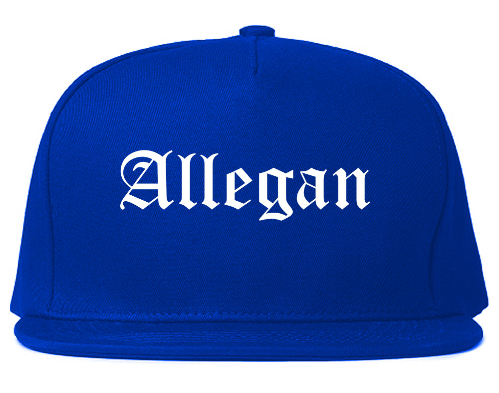 Allegan Michigan MI Old English Mens Snapback Hat Royal Blue