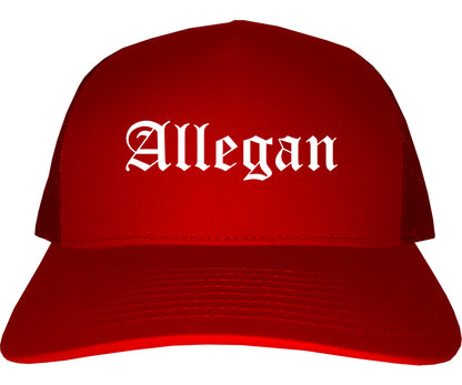 Allegan Michigan MI Old English Mens Trucker Hat Cap Red