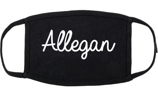 Allegan Michigan MI Script Cotton Face Mask Black