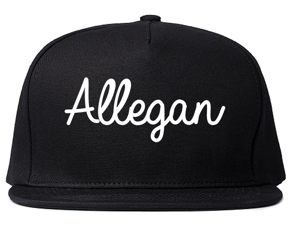 Allegan Michigan MI Script Mens Snapback Hat Black