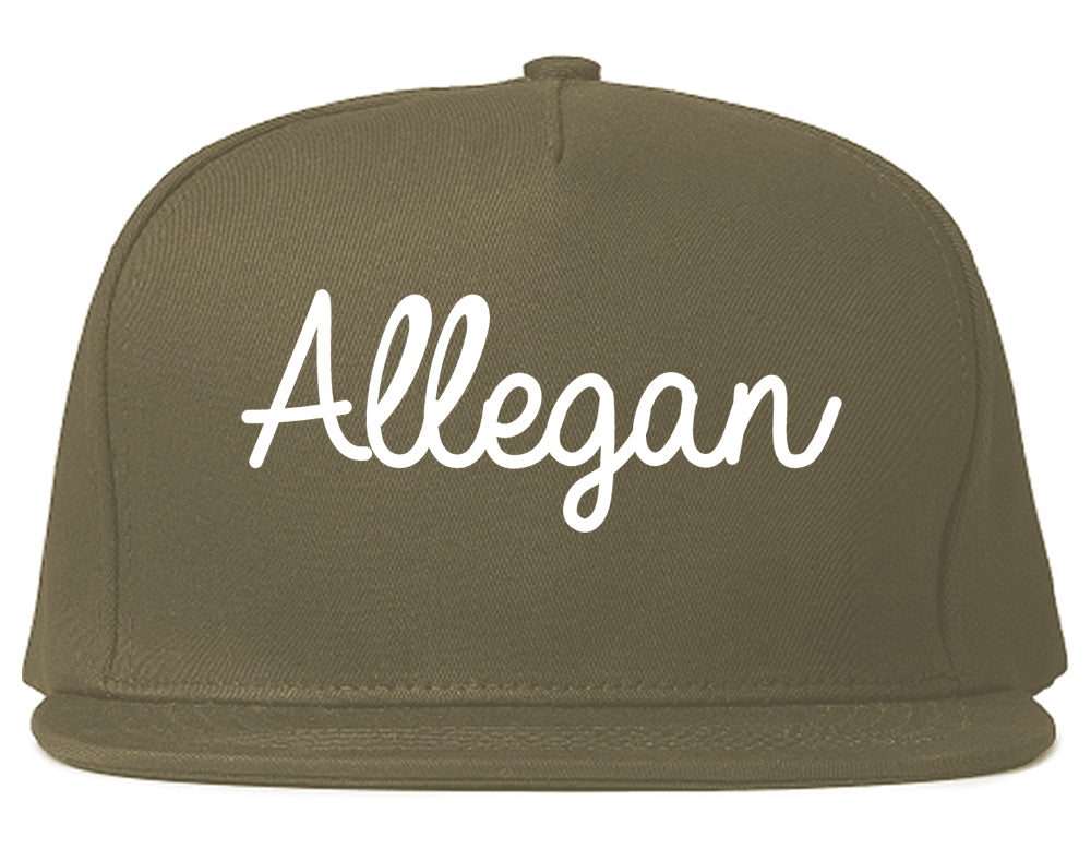 Allegan Michigan MI Script Mens Snapback Hat Grey