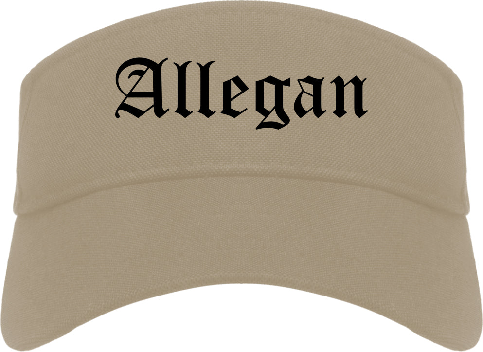 Allegan Michigan MI Old English Mens Visor Cap Hat Khaki
