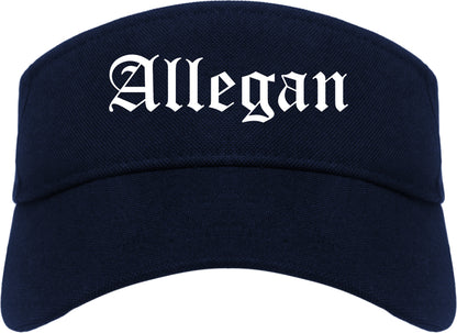 Allegan Michigan MI Old English Mens Visor Cap Hat Navy Blue