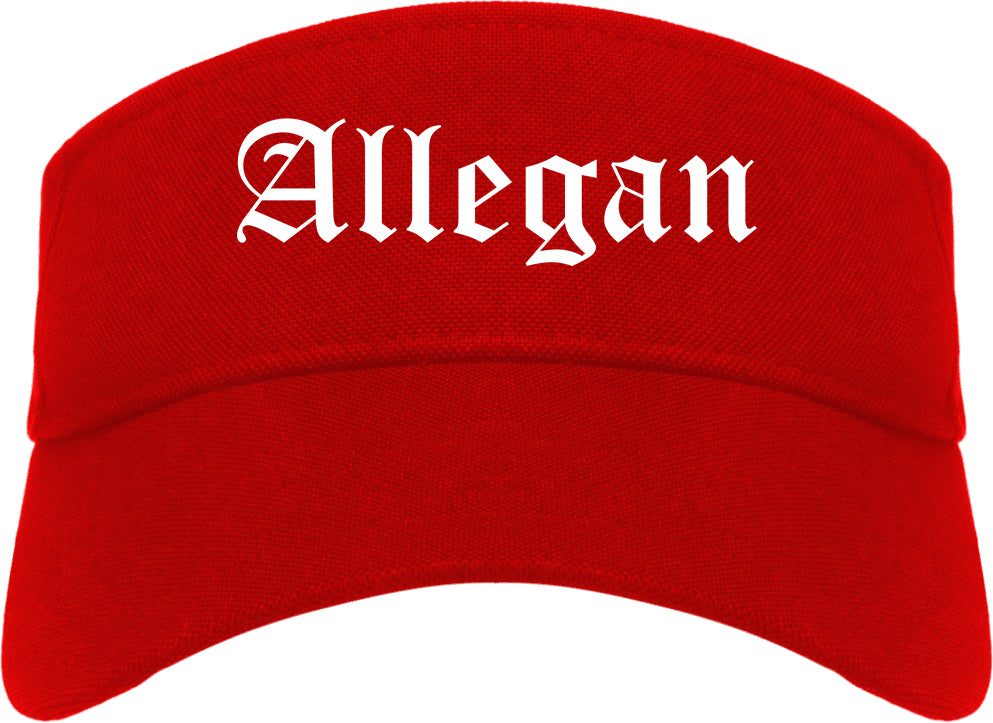 Allegan Michigan MI Old English Mens Visor Cap Hat Red