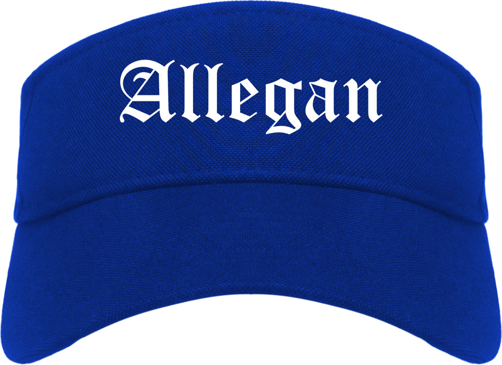 Allegan Michigan MI Old English Mens Visor Cap Hat Royal Blue
