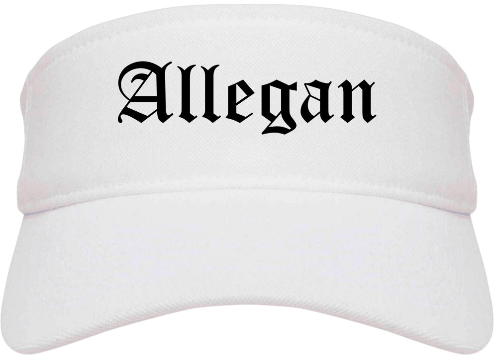 Allegan Michigan MI Old English Mens Visor Cap Hat White