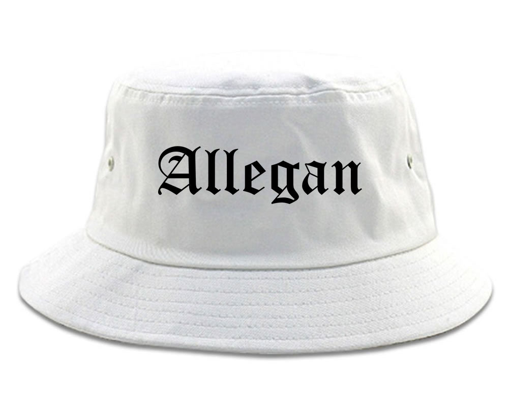 Allegan Michigan MI Old English Mens Bucket Hat White