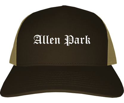 Allen Park Michigan MI Old English Mens Trucker Hat Cap Brown
