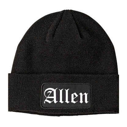 Allen Texas TX Old English Mens Knit Beanie Hat Cap Black