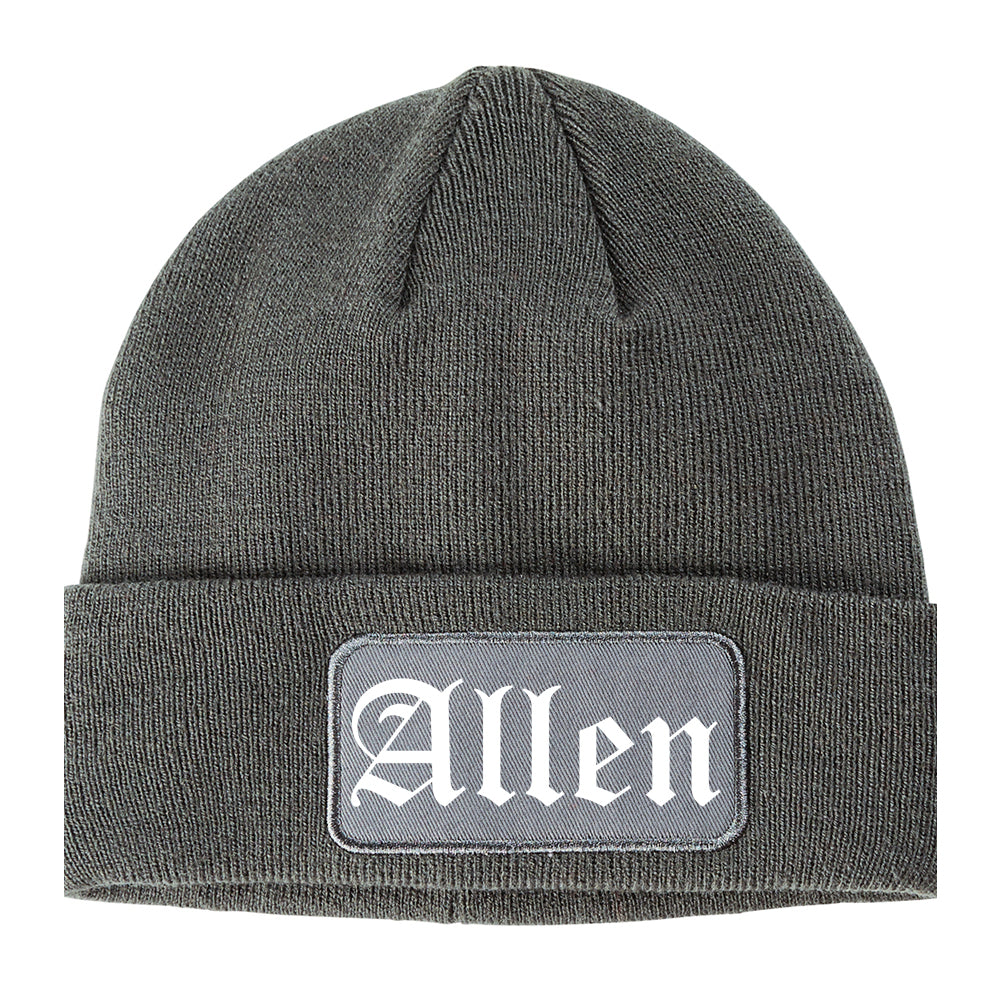 Allen Texas TX Old English Mens Knit Beanie Hat Cap Grey