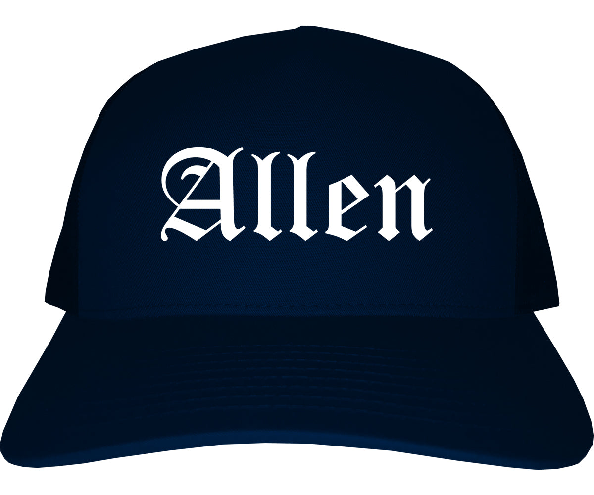 Allen Texas TX Old English Mens Trucker Hat Cap Navy Blue