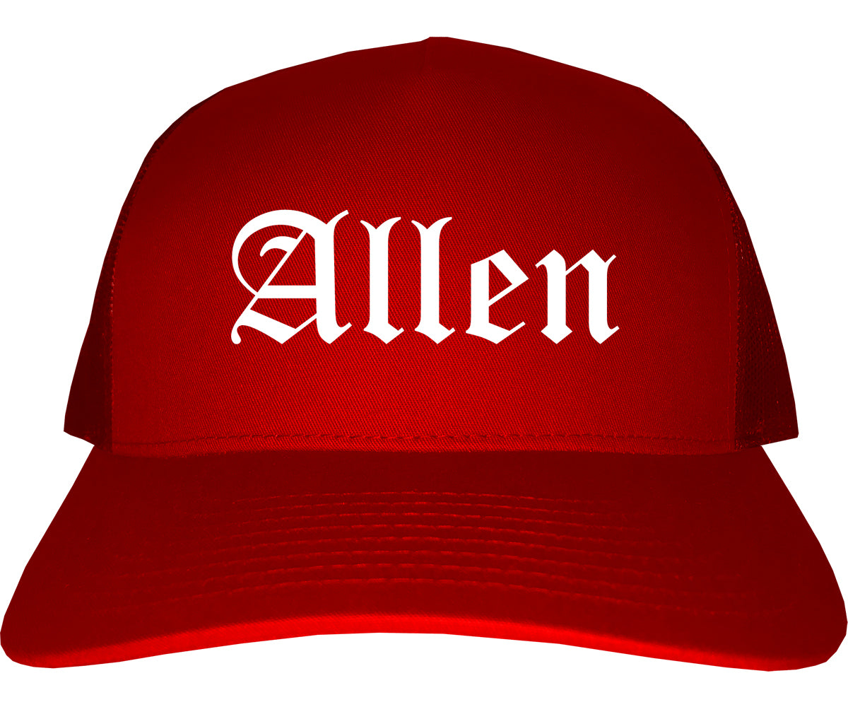 Allen Texas TX Old English Mens Trucker Hat Cap Red