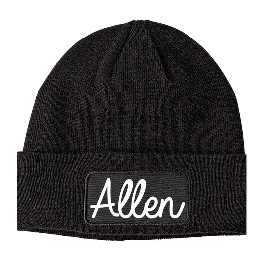 Allen Texas TX Script Mens Knit Beanie Hat Cap Black