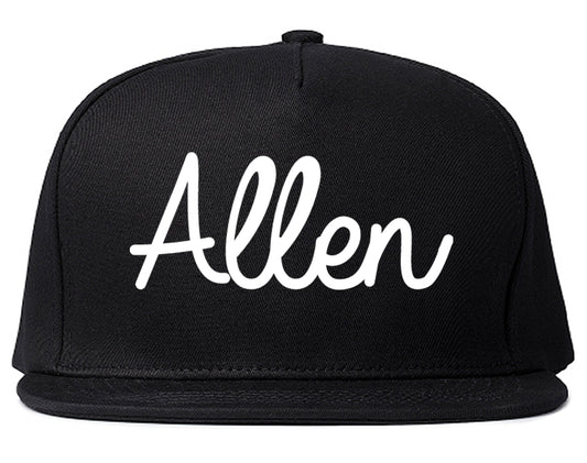 Allen Texas TX Script Mens Snapback Hat Black