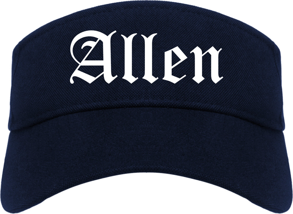 Allen Texas TX Old English Mens Visor Cap Hat Navy Blue