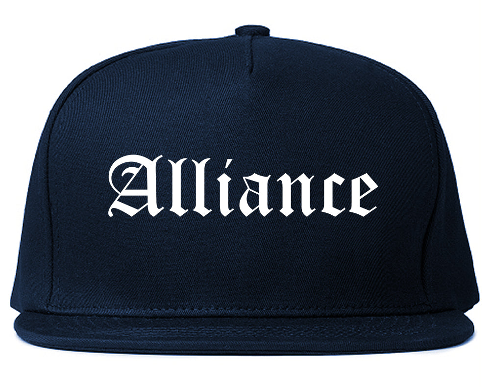 Alliance Nebraska NE Old English Mens Snapback Hat Navy Blue