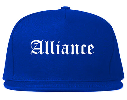 Alliance Nebraska NE Old English Mens Snapback Hat Royal Blue