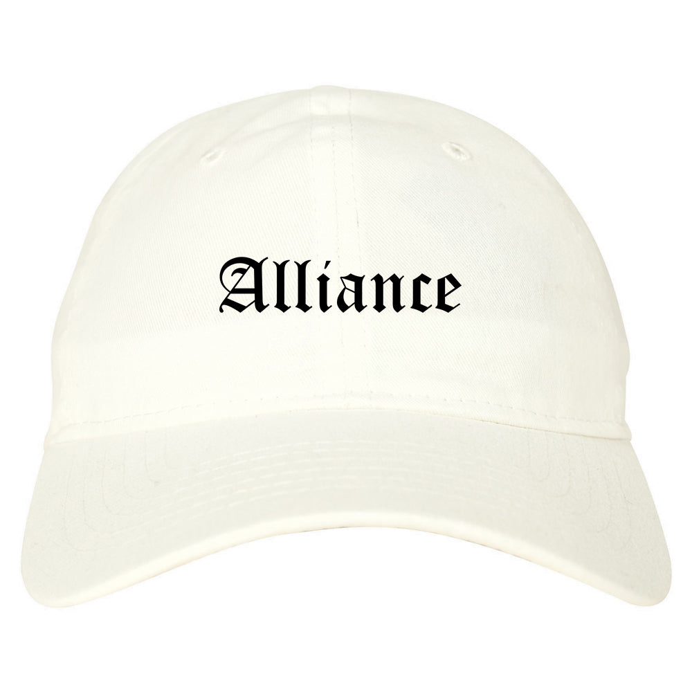 Alliance Nebraska NE Old English Mens Dad Hat Baseball Cap White