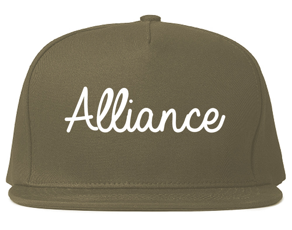 Alliance Nebraska NE Script Mens Snapback Hat Grey