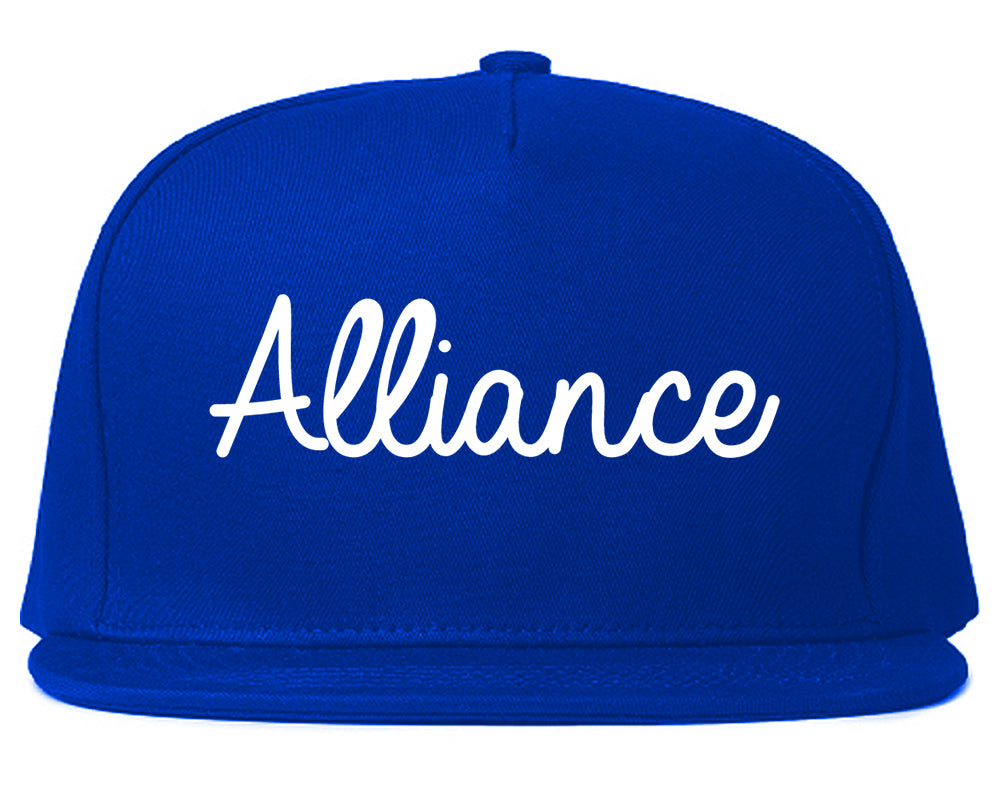 Alliance Nebraska NE Script Mens Snapback Hat Royal Blue