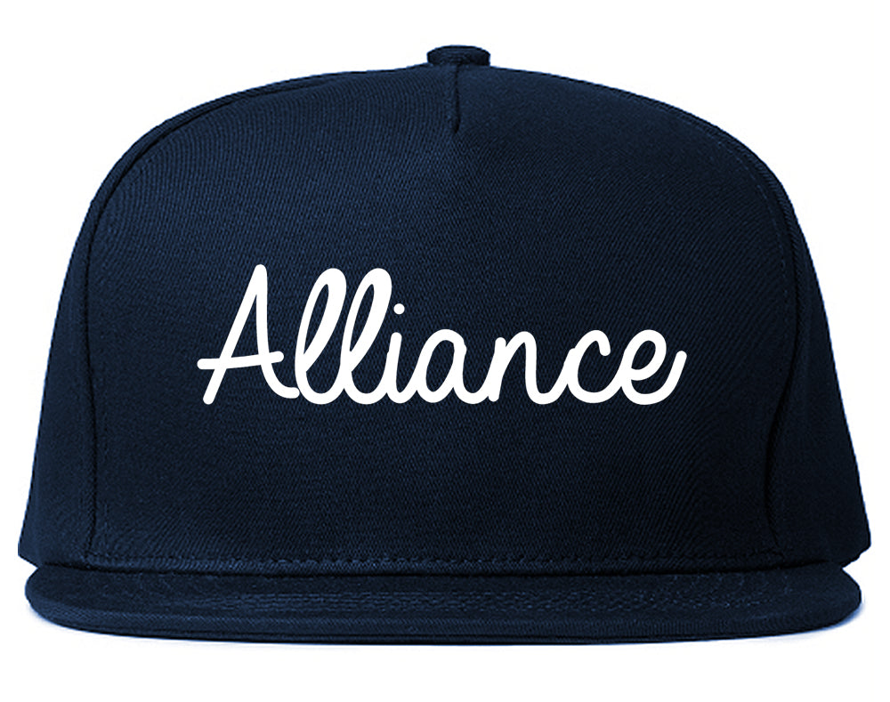 Alliance Ohio OH Script Mens Snapback Hat Navy Blue