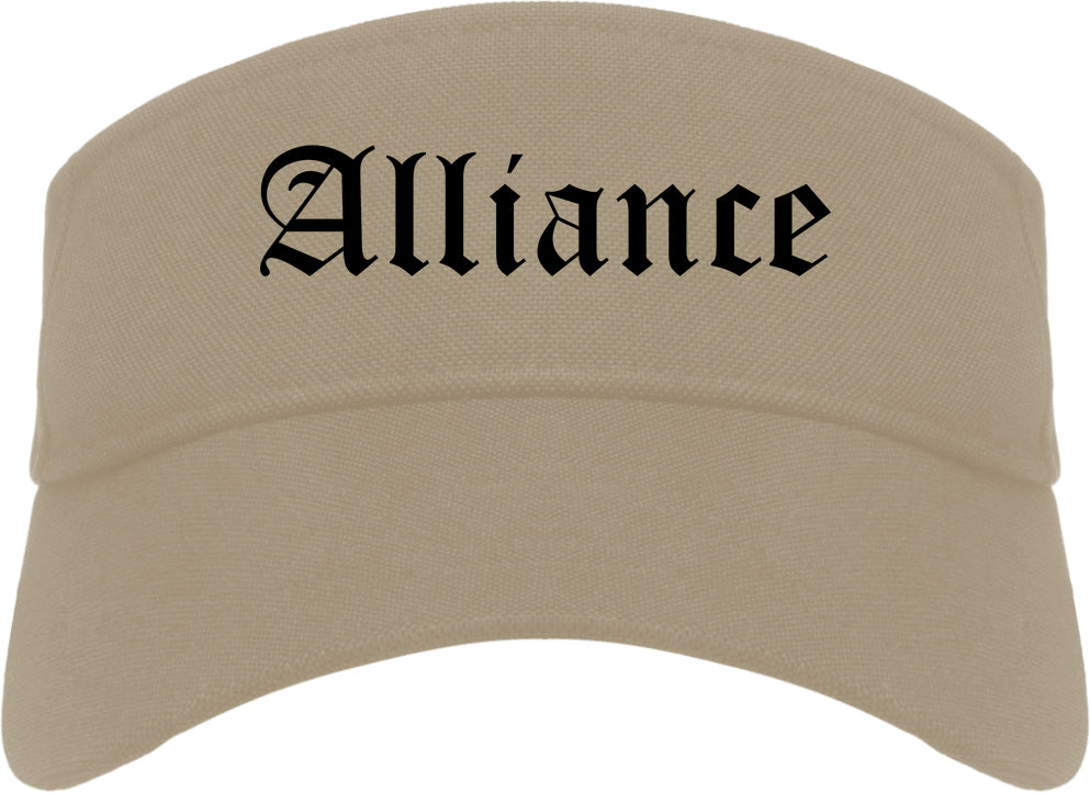 Alliance Ohio OH Old English Mens Visor Cap Hat Khaki