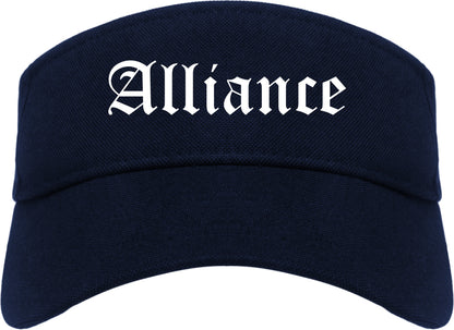 Alliance Ohio OH Old English Mens Visor Cap Hat Navy Blue