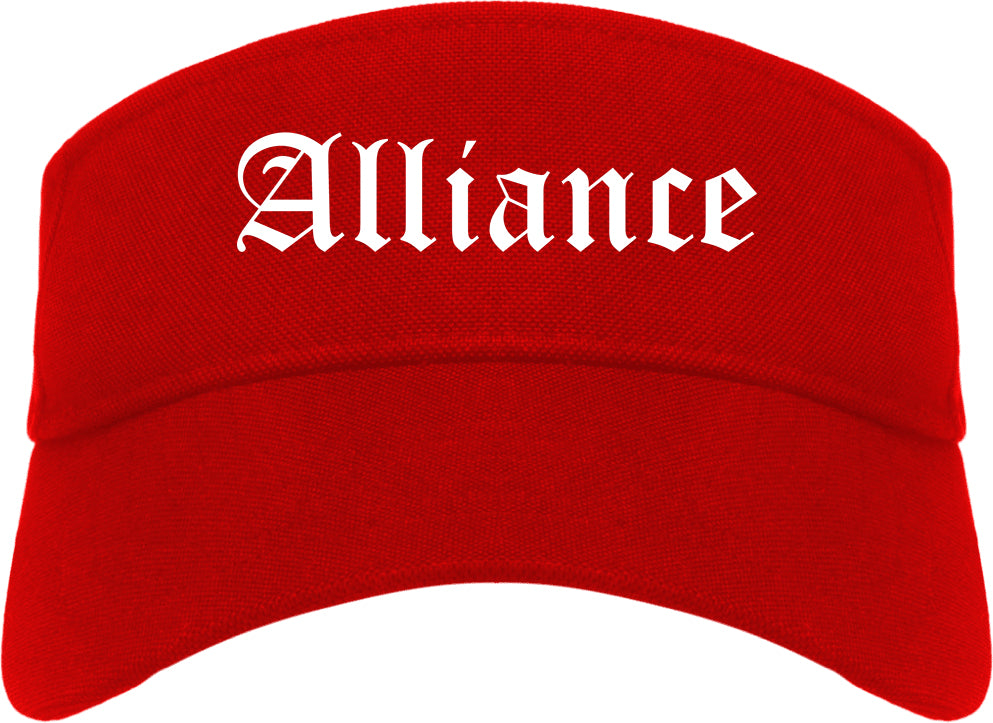 Alliance Ohio OH Old English Mens Visor Cap Hat Red