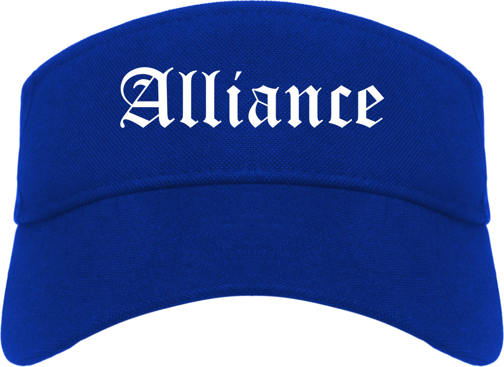 Alliance Ohio OH Old English Mens Visor Cap Hat Royal Blue
