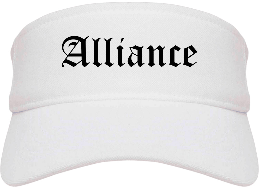Alliance Ohio OH Old English Mens Visor Cap Hat White