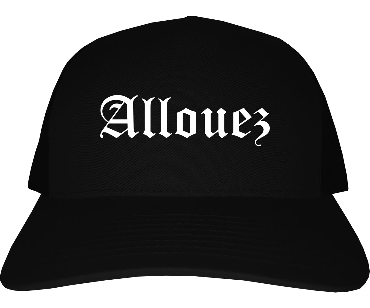 Allouez Wisconsin WI Old English Mens Trucker Hat Cap Black