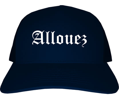 Allouez Wisconsin WI Old English Mens Trucker Hat Cap Navy Blue