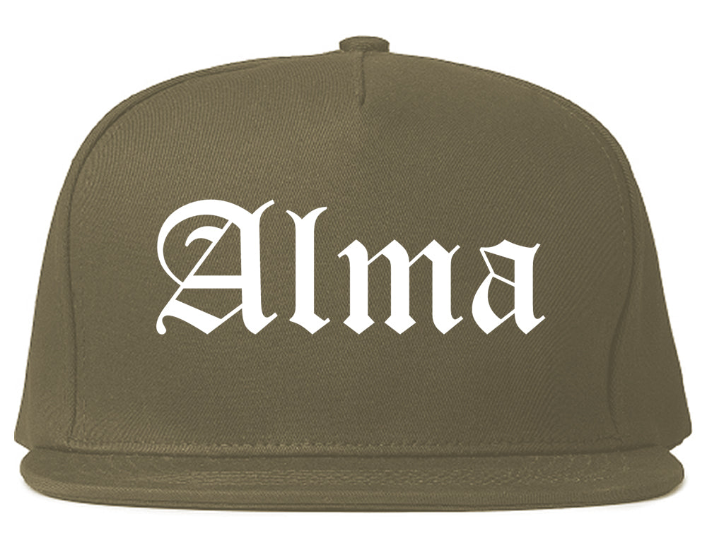 Alma Arkansas AR Old English Mens Snapback Hat Grey