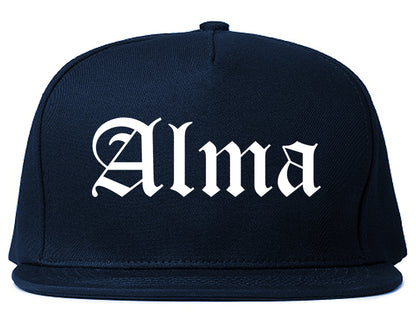 Alma Arkansas AR Old English Mens Snapback Hat Navy Blue
